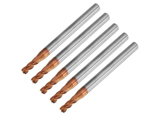 Copper Coated HRC55 Carbide Flat / Ball Nose End Mill For Cutting Machine